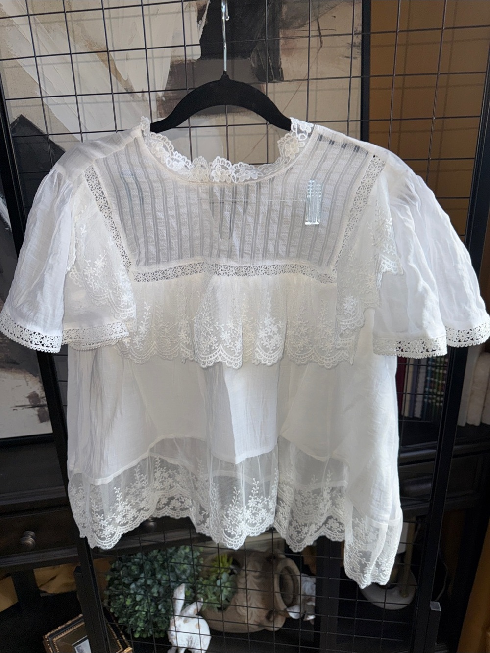 Delicate White Lace-Trim Women's Blouse